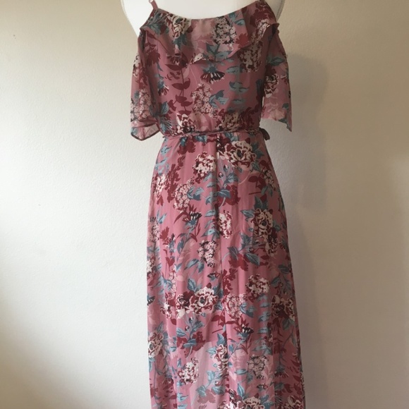 As U Wish Cold Shoulder Floral High Low Maxi Dress - Picture 3 of 7